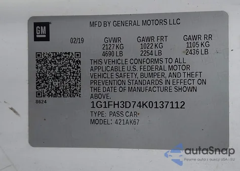 2019 Chevrolet Camaro 2Ss из США, поврежденный, VIN 1G1FH3D74K0137112